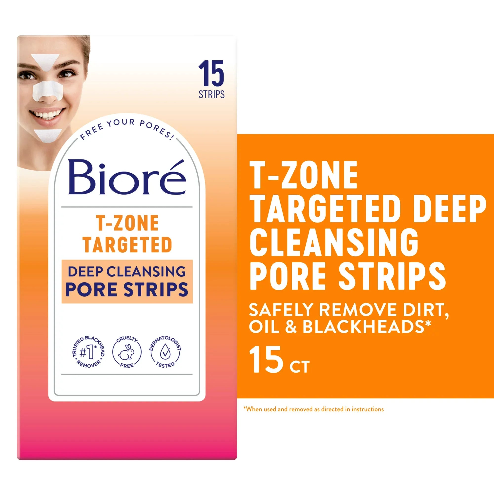 Biore T-Zone Targeted Deep Cleansing Blackhead Remover Pore Strips, 5 Nose + 5 Face + 5 Chin Strips, 15 Ct - Amado Deals - wholesale and distributors with free shipping in United States