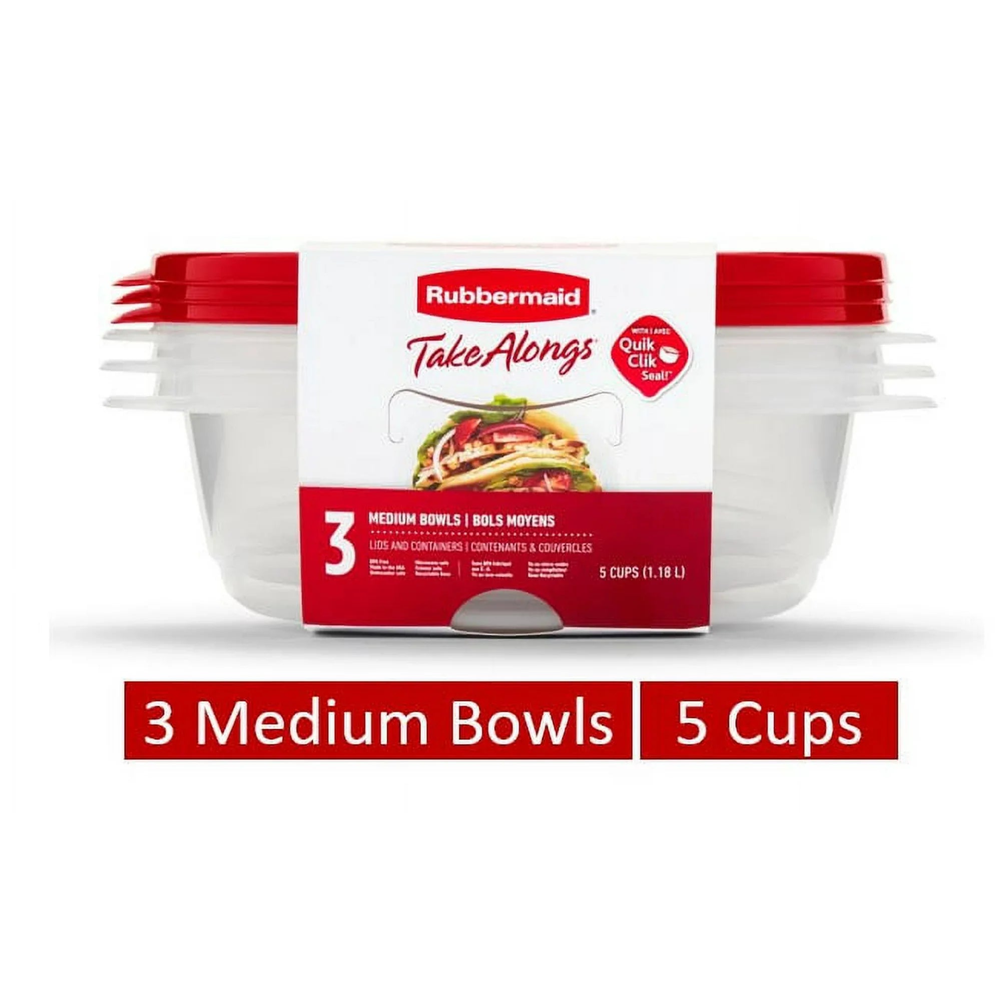 Rubbermaid TakeAlongs, 5 Cup, Set of 3, Red, Medium Bowls Plastic Food Storage Containers - Amado Deals - wholesale and distributors with free shipping in United States