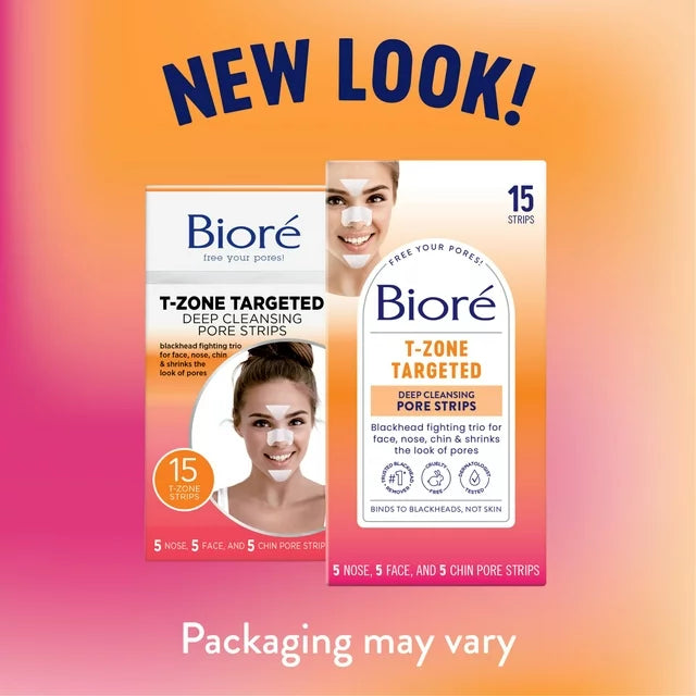 Biore T-Zone Targeted Deep Cleansing Blackhead Remover Pore Strips, 5 Nose + 5 Face + 5 Chin Strips, 15 Ct - Amado Deals - wholesale and distributors with free shipping in United States