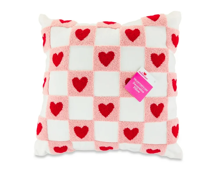 Valentine's Day White, Red & Pink Heart Checkerboard Throw Pillow for Adults, 17
