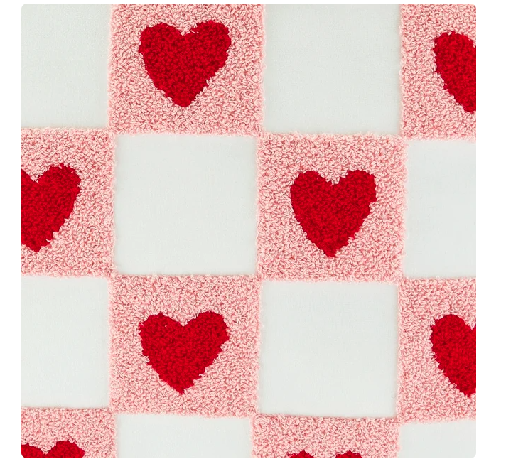 Valentine's Day White, Red & Pink Heart Checkerboard Throw Pillow for Adults, 17