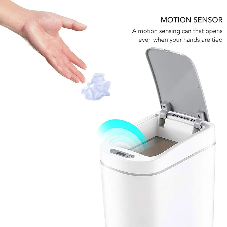 Nine Stars 1.85 Gallon Trash Can, Plastic Motion Sensor Bathroom Trash Can, White, Pack of 1 - Amado Deals - wholesale and distributors with free shipping in United States