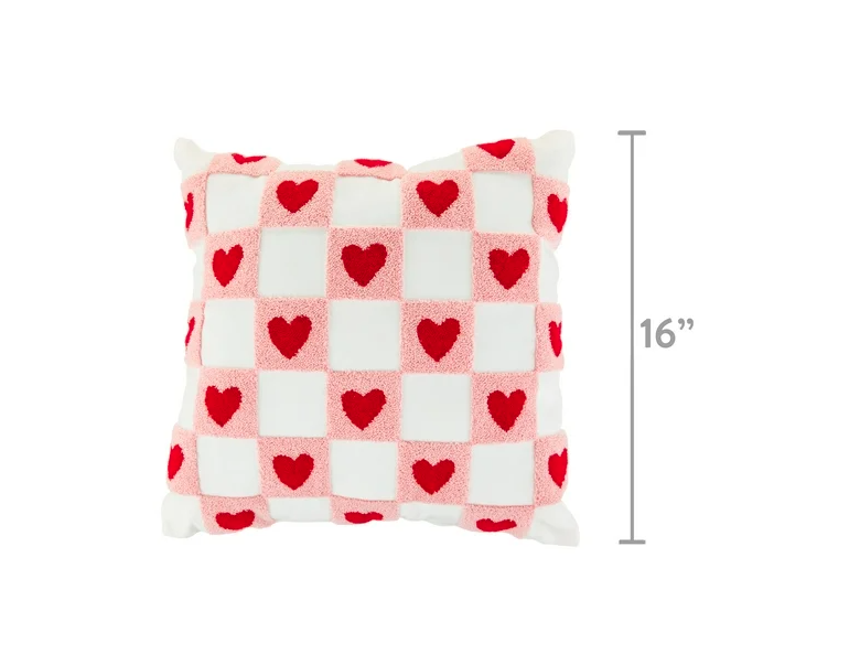 Valentine's Day White, Red & Pink Heart Checkerboard Throw Pillow for Adults, 17