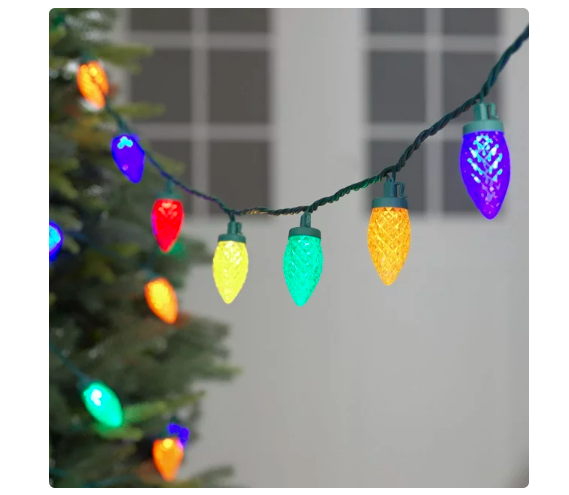 100-Count Multicolor LED Diamond-Cut C9 Christmas Lights, with Green Wire, 59.6', Holiday Time - Amado Deals - wholesale and distributors with free shipping in United States