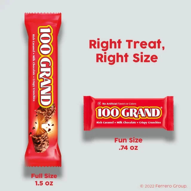 100 Grand Crispy Milk Chocolate with Caramel, Fun Size Candy Bars, 10 oz - Amado Deals - wholesale and distributors with free shipping in United States