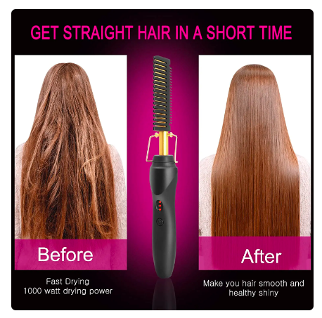 2 in1 Hot Comb Hair Straightener Electric Heating Comb Fast Heating Portable Travel Anti-Scald Beard Straightener Press Comb - Amado Deals - wholesale and distributors with free shipping in United States