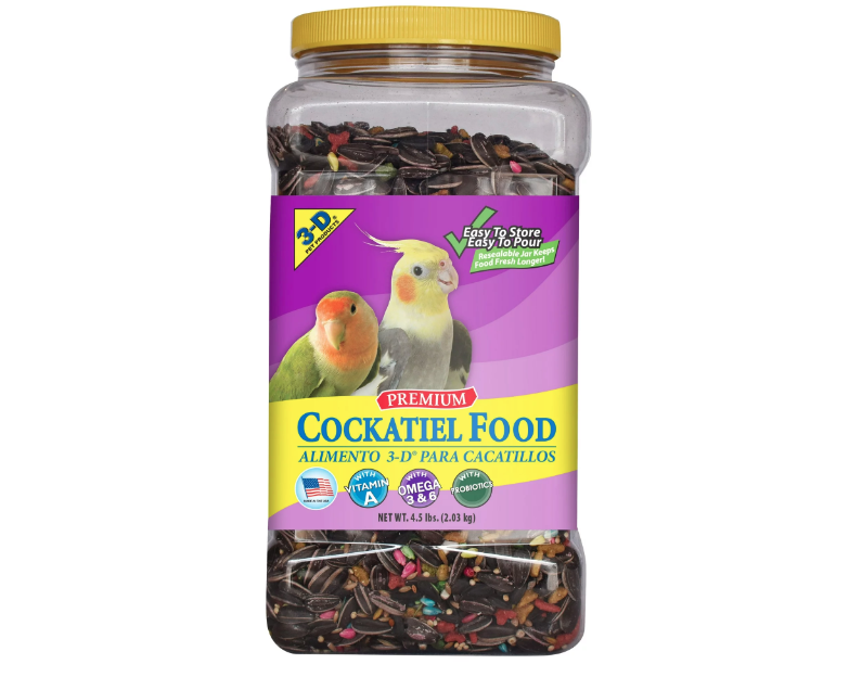 3-D Pet Products Premium Cockatiel Bird Food Seeds, with Probiotics, 4.5 lb. Stay Fresh Jar - Amado Deals - wholesale and distributors with free shipping in United States
