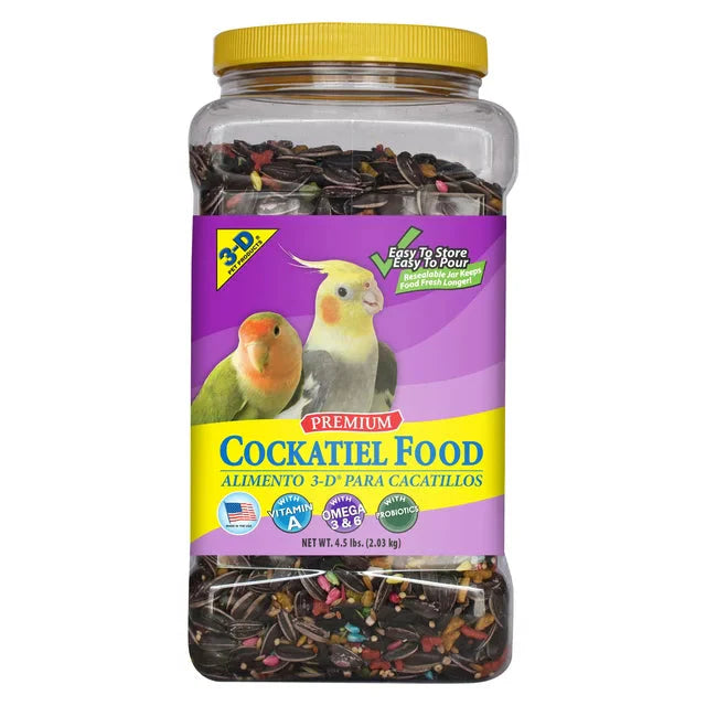 3-D Pet Products Premium Cockatiel Bird Food Seeds, with Probiotics, 4.5 lb. Stay Fresh Jar - Amado Deals - wholesale and distributors with free shipping in United States