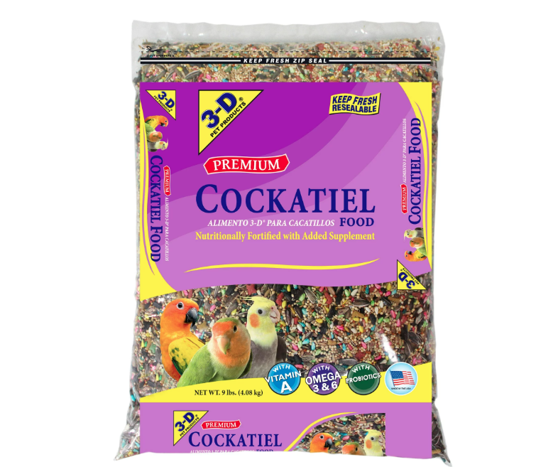 3-D Pet Products Premium Cockatiel Mix Bird Food Seeds, with Probiotics, 9 lb. Bag - Amado Deals - wholesale and distributors with free shipping in United States