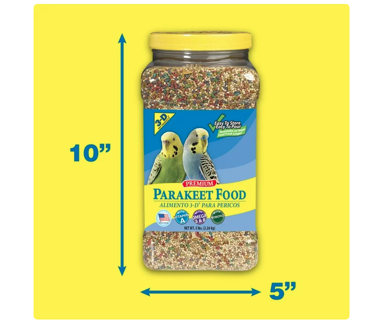 3-D Pet Products Premium Parakeet Food, with Probiotics, 5.0 lb. Stay Fresh Jar, for Daily Feeding - Amado Deals - wholesale and distributors with free shipping in United States