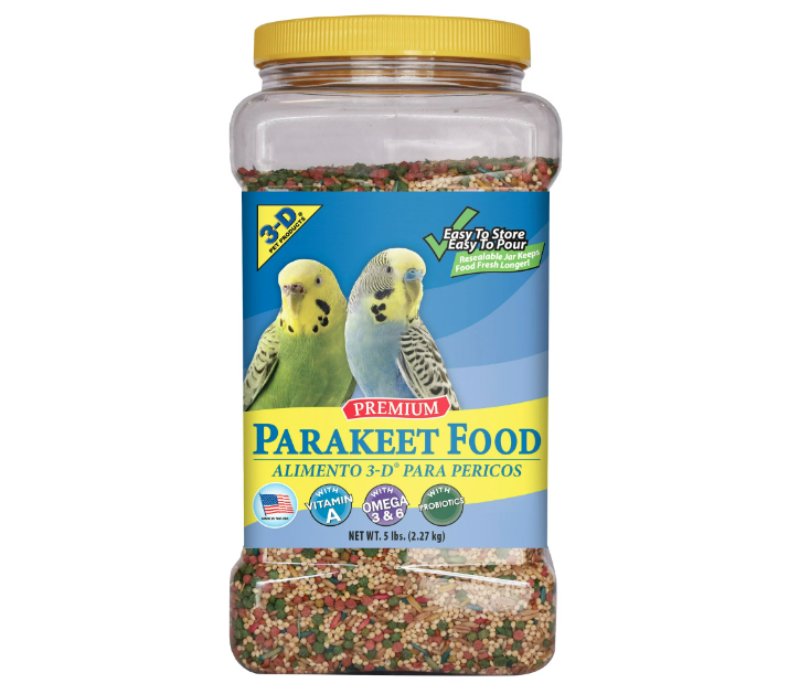 3-D Pet Products Premium Parakeet Food, with Probiotics, 5.0 lb. Stay Fresh Jar, for Daily Feeding - Amado Deals - wholesale and distributors with free shipping in United States