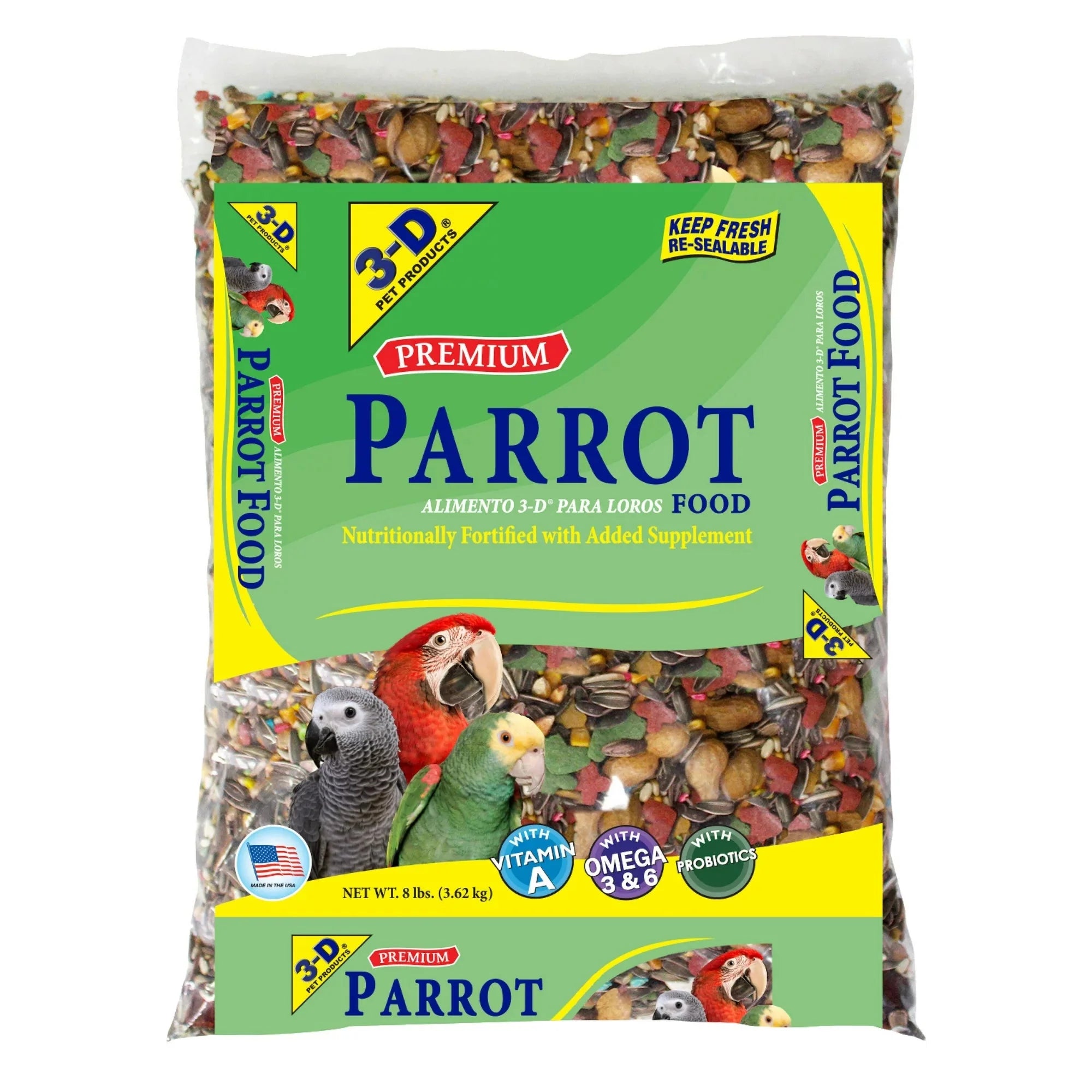 3-D Pet Products Premium Parrot Bird Food Seeds, with Probiotics, 8 lb. Bag - Amado Deals - wholesale and distributors with free shipping in United States