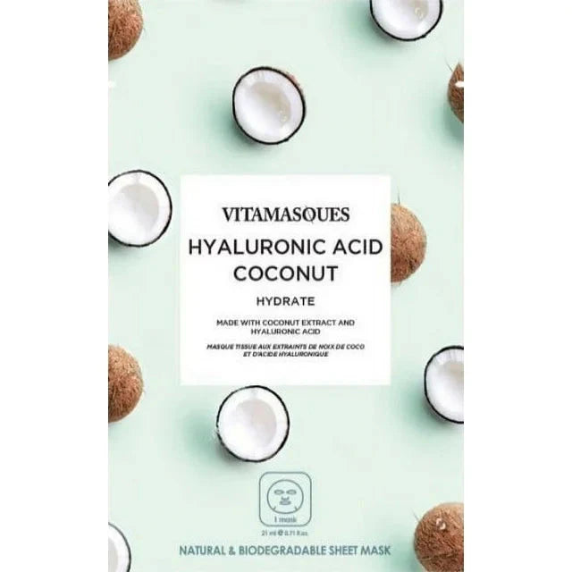 (4 pack) Vitamasques Biodegradable Coconut Face Mask, Hydrating Hyaluronic Acid, One Sheet Mask - Amado Deals - wholesale and distributors with free shipping in United States