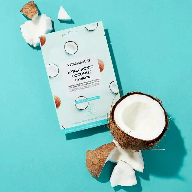 (4 pack) Vitamasques Biodegradable Coconut Face Mask, Hydrating Hyaluronic Acid, One Sheet Mask - Amado Deals - wholesale and distributors with free shipping in United States