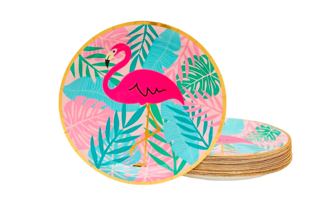 48 Pack Tropical Plates with Gold Foil for Hawaiian Luau, Pink Flamingo Birthday Party Supplies (9 in) - Amado Deals - wholesale and distributors with free shipping in United States