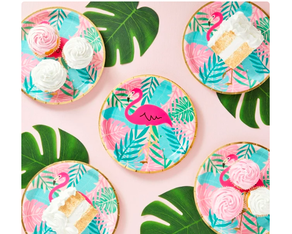 48 Pack Tropical Plates with Gold Foil for Hawaiian Luau, Pink Flamingo Birthday Party Supplies (9 in) - Amado Deals - wholesale and distributors with free shipping in United States