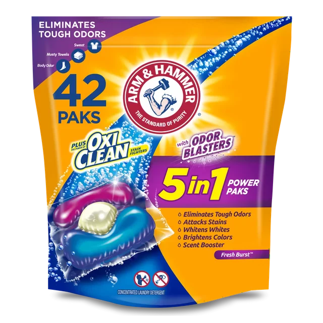 ARM & HAMMER Plus OxiClean with Odor Blasters 5-in-1 Fresh Burst Laundry Detergent Power Paks, 42 Count Bag - Amado Deals - wholesale and distributors with free shipping in United States