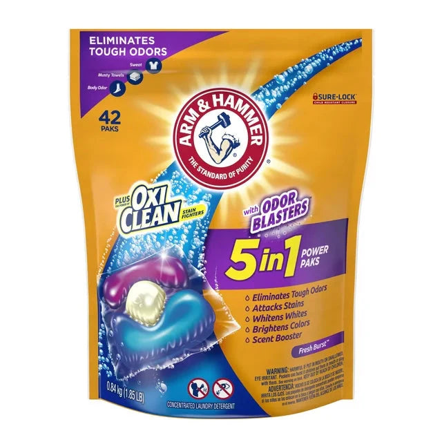 ARM & HAMMER Plus OxiClean with Odor Blasters 5-in-1 Fresh Burst Laundry Detergent Power Paks, 42 Count Bag - Amado Deals - wholesale and distributors with free shipping in United States