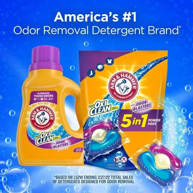 ARM & HAMMER Plus OxiClean with Odor Blasters 5-in-1 Fresh Burst Laundry Detergent Power Paks, 42 Count Bag - Amado Deals - wholesale and distributors with free shipping in United States