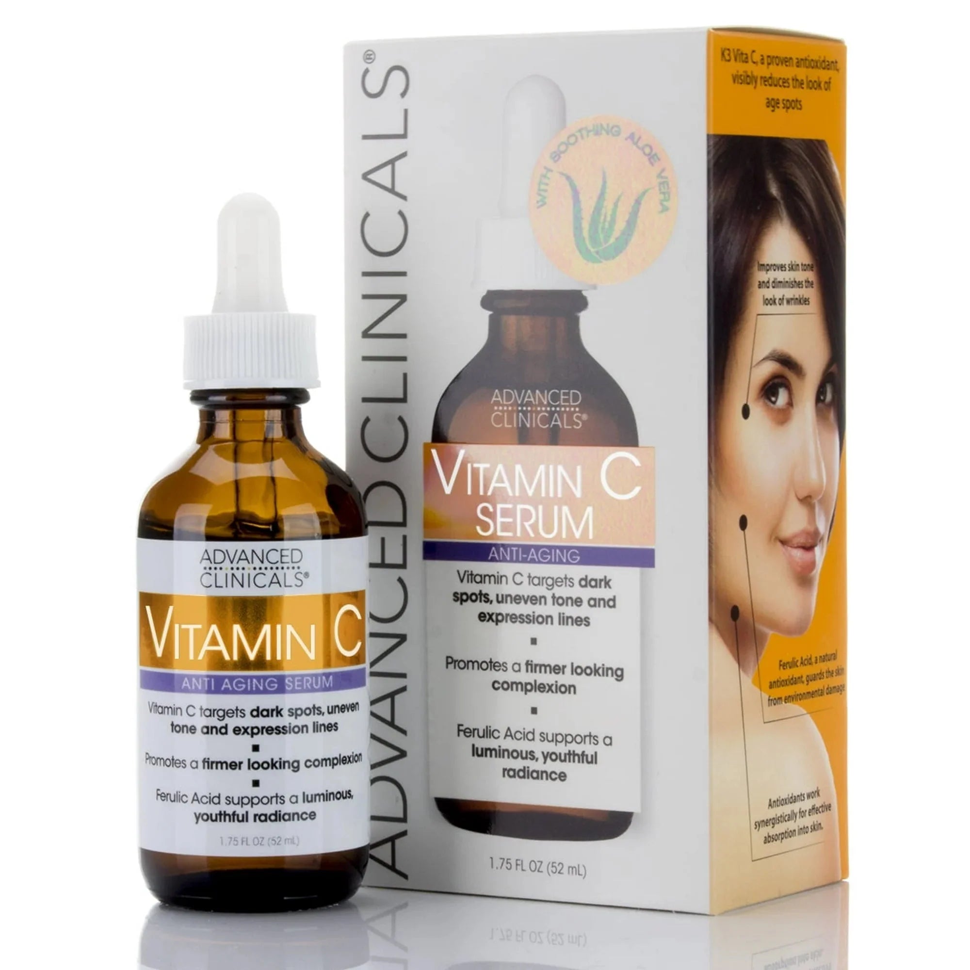 Advanced Clinicals Vitamin C Face Serum for Dark Spots, Uneven Skin Tone, Crows Feet and Expression Lines. 1.75 fl oz. - Amado Deals - wholesale and distributors with free shipping in United States