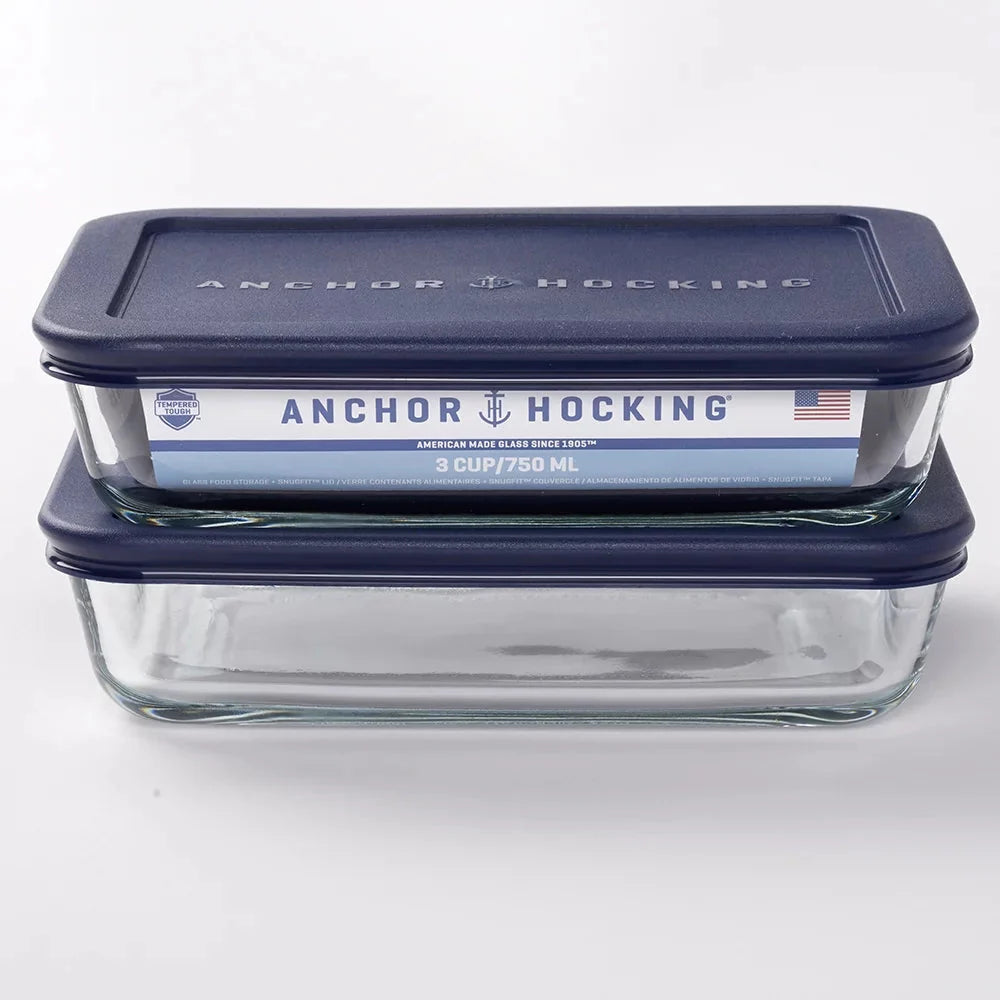 Anchor Hocking Glass Food Storage Containers with Lids, 3 Cup Rectangular, Set of 2 - Amado Deals - wholesale and distributors with free shipping in United States