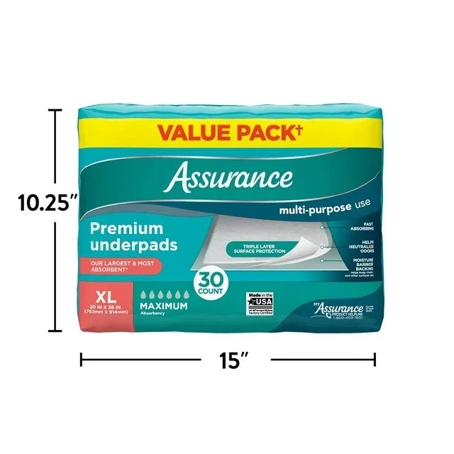 Assurance Unisex Premium Quilted Underpad, Maximum Absorbency, XL (30 Count) - Amado Deals - wholesale and distributors with free shipping in United States