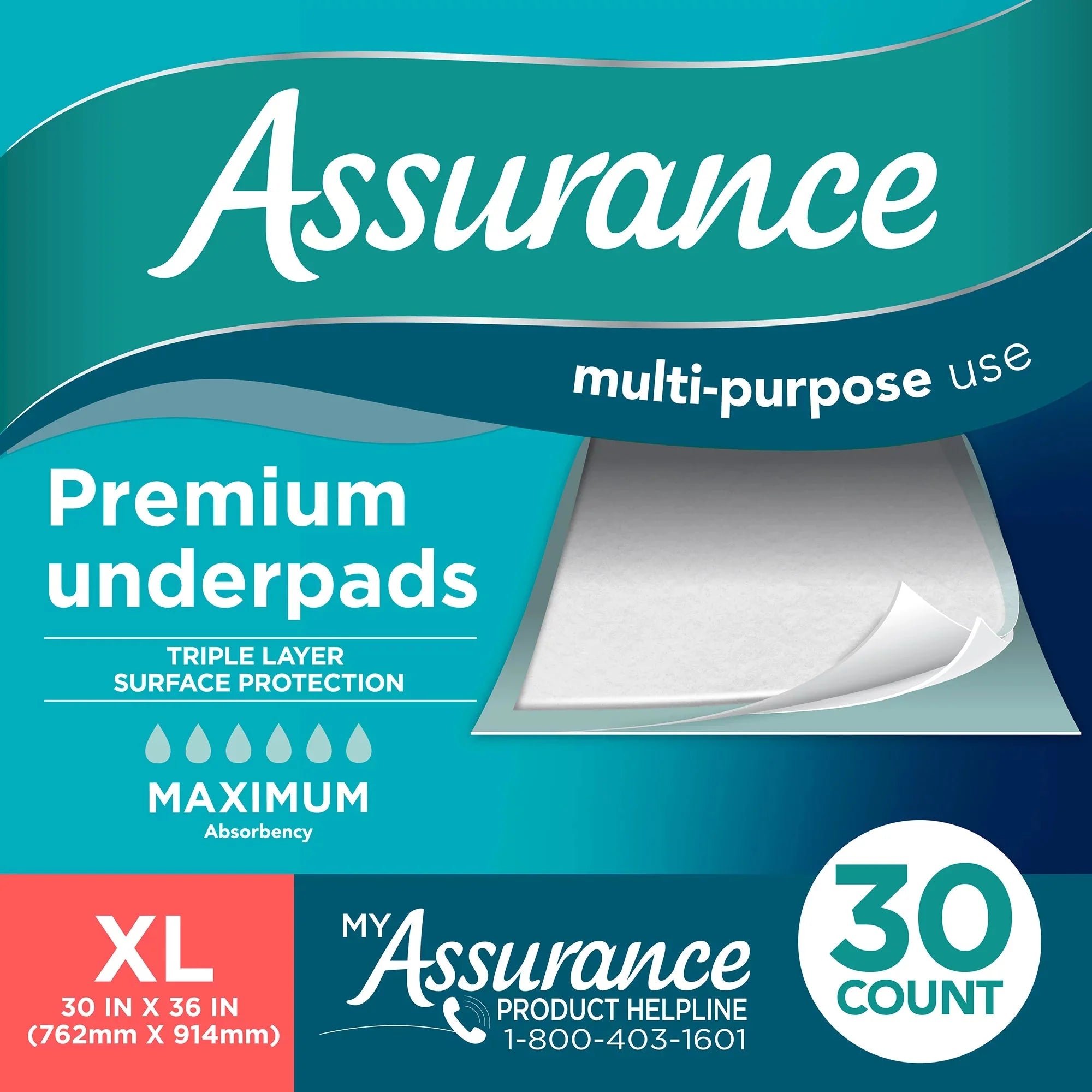 Assurance Unisex Premium Quilted Underpad, Maximum Absorbency, XL (30 Count) - Amado Deals - wholesale and distributors with free shipping in United States