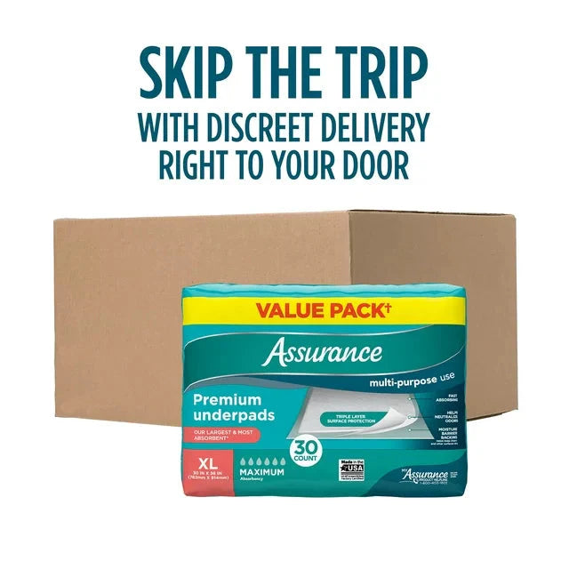 Assurance Unisex Premium Quilted Underpad, Maximum Absorbency, XL (30 Count) - Amado Deals - wholesale and distributors with free shipping in United States