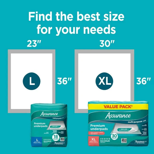 Assurance Unisex Premium Quilted Underpad, Maximum Absorbency, XL (30 Count) - Amado Deals - wholesale and distributors with free shipping in United States