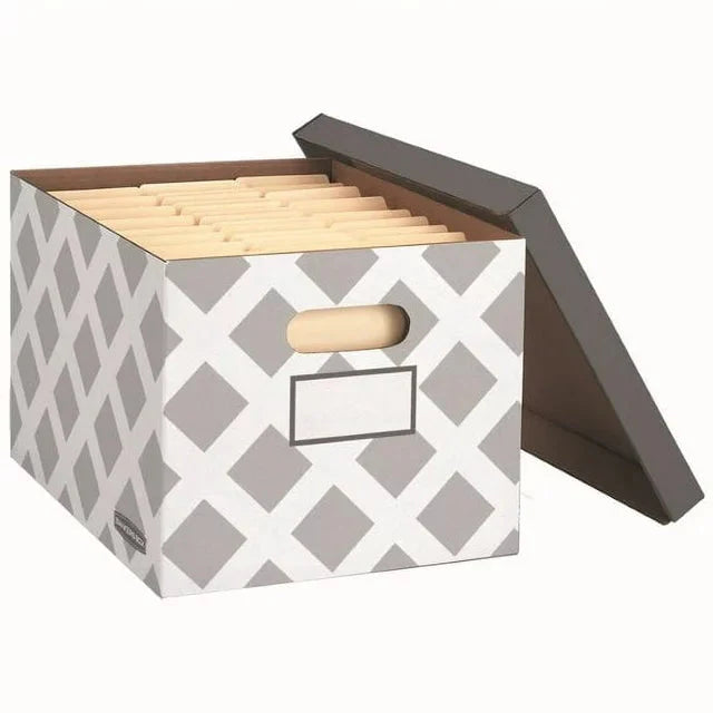 Bankers Box 3-Count Decorative, Letter/Legal File Box, Grey, Diamond Design with Grey Lid - Amado Deals - wholesale and distributors with free shipping in United States