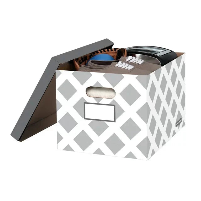 Bankers Box 3-Count Decorative, Letter/Legal File Box, Grey, Diamond Design with Grey Lid - Amado Deals - wholesale and distributors with free shipping in United States