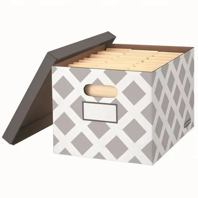 Bankers Box 3-Count Decorative, Letter/Legal File Box, Grey, Diamond Design with Grey Lid - Amado Deals - wholesale and distributors with free shipping in United States