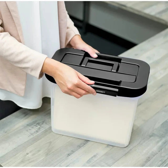 Bankers Box Clear Plastic Portable File Box with Black Lid, 1 Pack - Amado Deals - wholesale and distributors with free shipping in United States