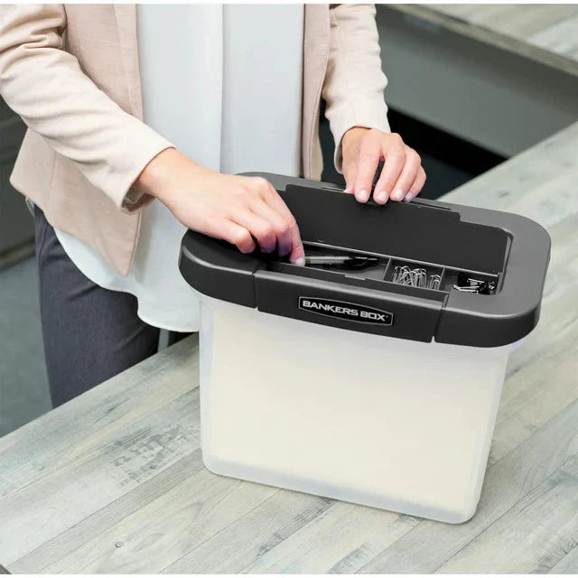 Bankers Box Clear Plastic Portable File Box with Black Lid, 1 Pack - Amado Deals - wholesale and distributors with free shipping in United States