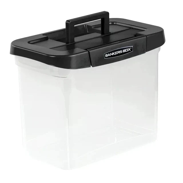 Bankers Box Clear Plastic Portable File Box with Black Lid, 1 Pack - Amado Deals - wholesale and distributors with free shipping in United States