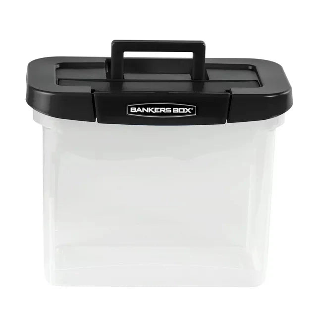 Bankers Box Clear Plastic Portable File Box with Black Lid, 1 Pack - Amado Deals - wholesale and distributors with free shipping in United States