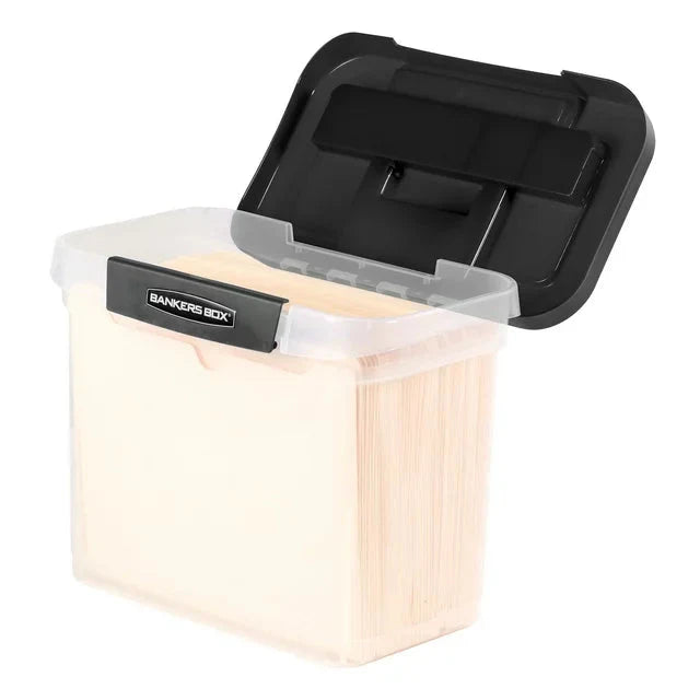 Bankers Box Clear Plastic Portable File Box with Black Lid, 1 Pack - Amado Deals - wholesale and distributors with free shipping in United States