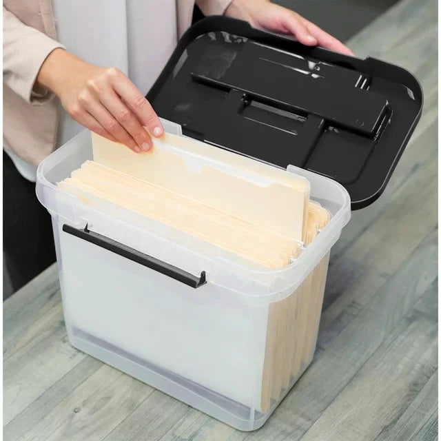 Bankers Box Clear Plastic Portable File Box with Black Lid, 1 Pack - Amado Deals - wholesale and distributors with free shipping in United States