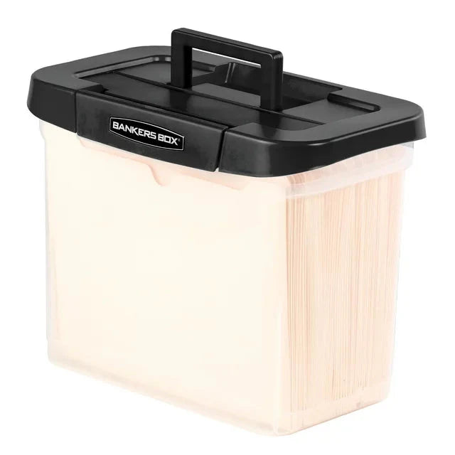 Bankers Box Clear Plastic Portable File Box with Black Lid, 1 Pack - Amado Deals - wholesale and distributors with free shipping in United States