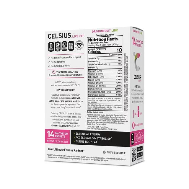 CELSIUS on-the-go Essential Energy Drink Mix, Dragonfruit Lime (14 Stick Pack) - Amado Deals - wholesale and distributors with free shipping in United States