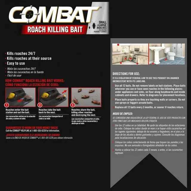 Combat Roach Killing Bait Stations for Small and Large Roaches, 12 Count