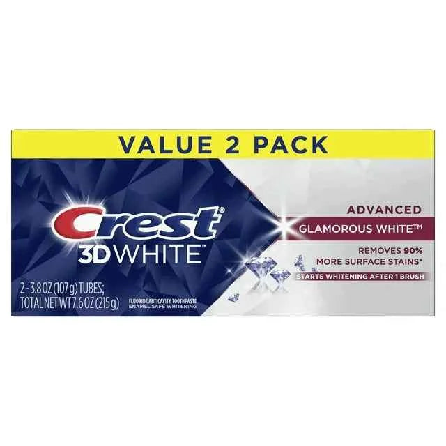 Crest 3D White Advanced Glam White Whitening Toothpaste, 3.8 oz, 2 Count