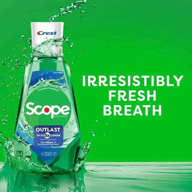 Crest Scope Outlast Mouthwash, Fresh Mint, 1L, Pack of 2