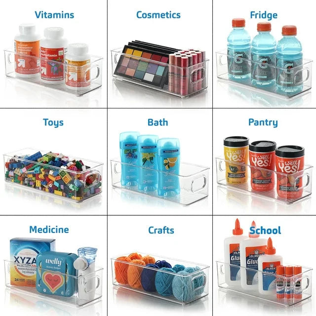 EatEx 1 Pack Clear Plastic Home & Office Storage Organizer Bin with Handles - Stackable Containers For Office, Pens, Pencils, Desks, Drawer, Workspace, Box For Supplies, Markers, Tape - Amado Deals - wholesale and distributors with free shipping in United States