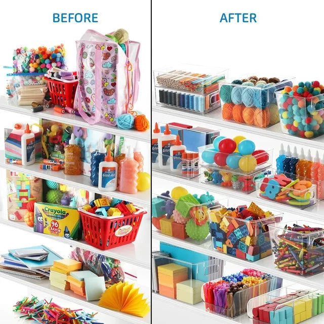EatEx 1 Pack Clear Plastic Home & Office Storage Organizer Bin with Handles - Stackable Containers For Office, Pens, Pencils, Desks, Drawer, Workspace, Box For Supplies, Markers, Tape - Amado Deals - wholesale and distributors with free shipping in United States