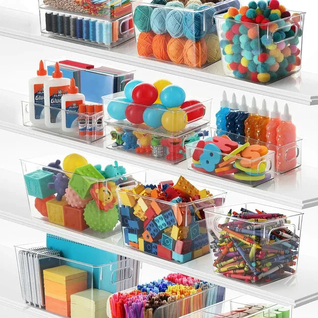 EatEx 2 Pack Clear Plastic Home & Office Storage Organizer Bin with Handles - Stackable Containers For Office, Pens, Pencils, Desks, Drawer, Workspace, Box For Supplies, Markers, Tape - Amado Deals - wholesale and distributors with free shipping in United States