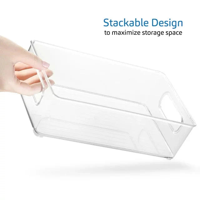 EatEx 2 Pack Clear Plastic Home & Office Storage Organizer Bin with Handles - Stackable Containers For Office, Pens, Pencils, Desks, Drawer, Workspace, Box For Supplies, Markers, Tape - Amado Deals - wholesale and distributors with free shipping in United States
