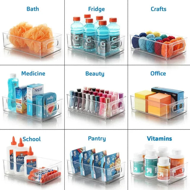 EatEx 2 Pack Clear Plastic Home & Office Storage Organizer Bin with Handles - Stackable Containers For Office, Pens, Pencils, Desks, Drawer, Workspace, Box For Supplies, Markers, Tape - Amado Deals - wholesale and distributors with free shipping in United States