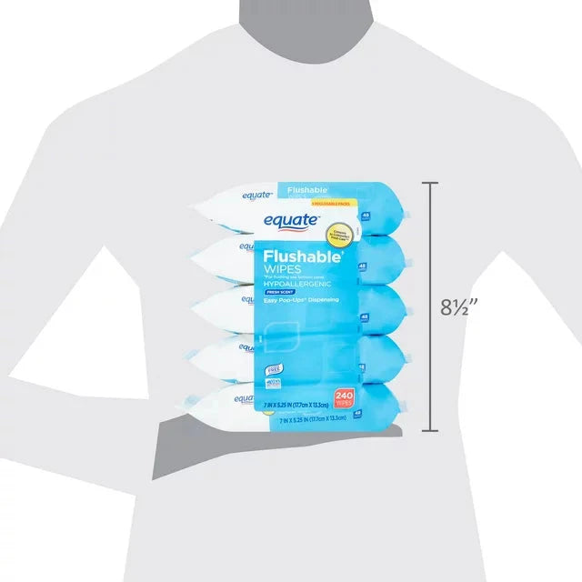 Equate Fresh Scent Flushable Wipes, 5 Resealable Packs (240 Total Wipes) - Amado Deals - wholesale and distributors with free shipping in United States