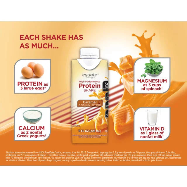 Equate High Performance Protein Shake, Caramel, 11 fl oz, 4 Ct - Amado Deals - wholesale and distributors with free shipping in United States